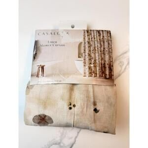 Casaluna Watercolor Floral Linen Shower Curtain Khaki 72x72 NIB